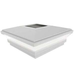 5 x 5 Vinyl Solar‑Powered Contemporary Beveled Post Cap – White
